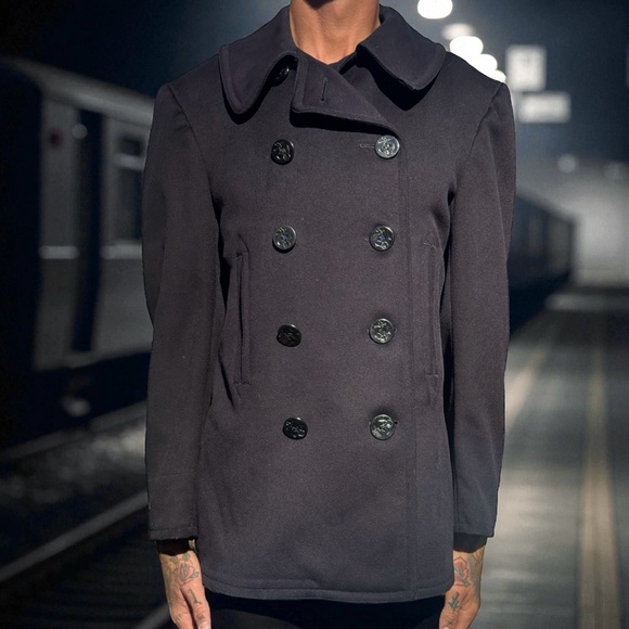 Vintage 40s WWII Naval 10 Button US Navy USN Wool Peacoat WW2 Coat Military Cord - Picture 1 of 12